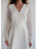 Long Sleeves Ivory Chiffon Lace Keyhole Back Wedding Dress